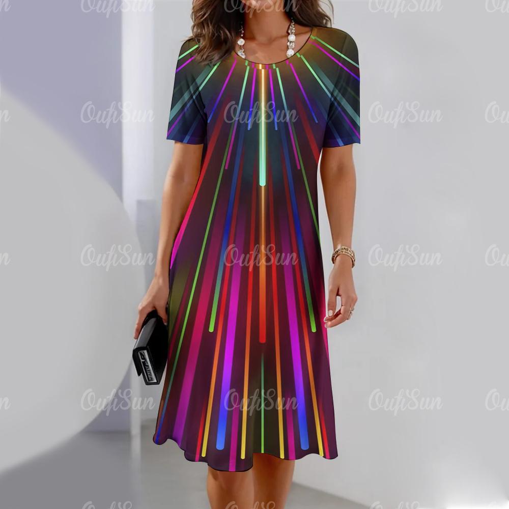 Новые женские платья с полосатым принтом, элегантные и красивые платья миди, летнее цельное платье больших размеров для женщин