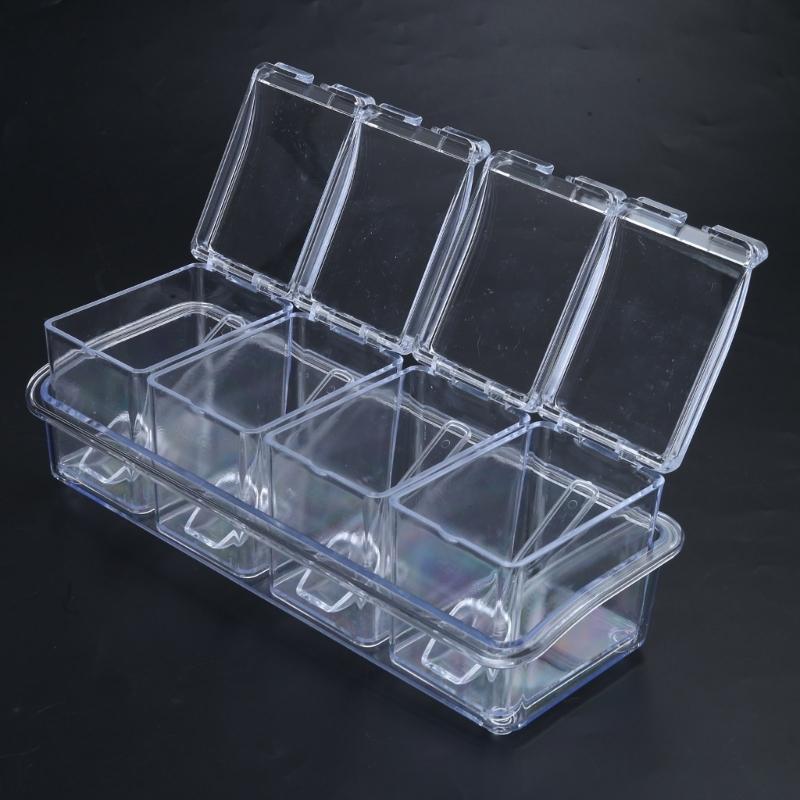 Convenient Seasoning Container 4 Compartment Condiment Storage Box Transparent Spices Container Organization Tool