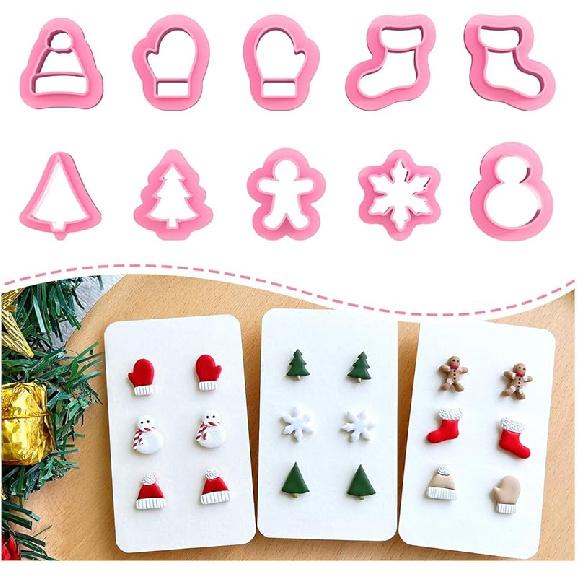 Keoker Christmas Polymer Clay Cutters - 10 Shapes, Christmas Tree Cutters for Polymer Clay Earrings