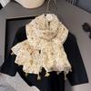 Autumn  Winter Korean Soft Cotton and Linen Scarf Japanese Retro Fresh Small Flower Thickened Warm Shawl Handmade Tassel Scarf