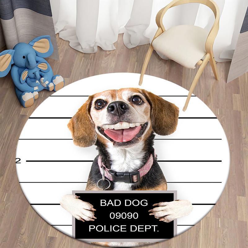 Круглый ковер с принтом Bad Dog Cat, коврик для дома, гостиной, дивана, спальни, украшение пола, ковер из полиэстера