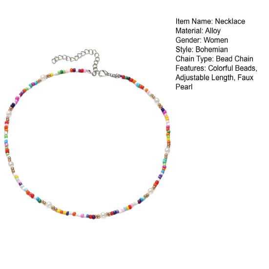 Женское ожерелье, красочные бусины, жемчуг, регулируемый, гладкий, в богемном стиле, искусственная длина, зажим для лобстера