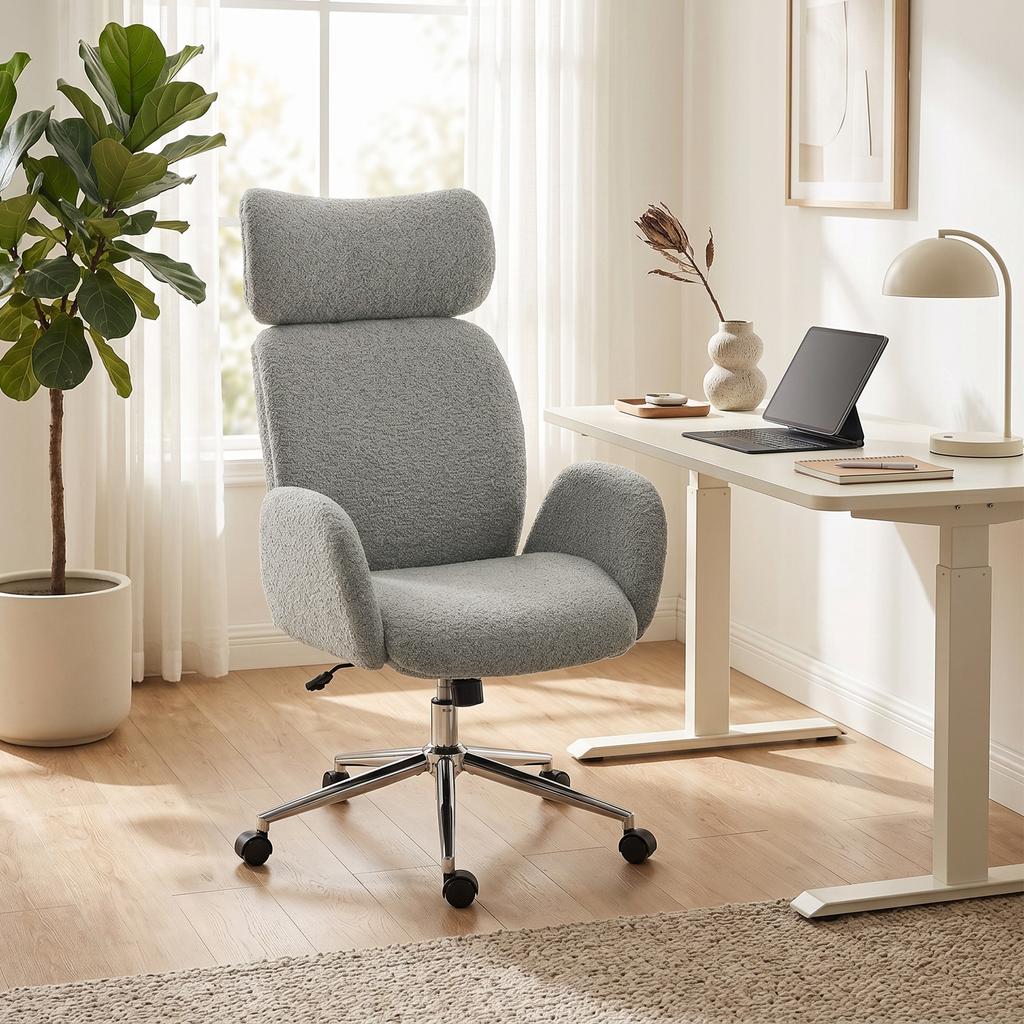 Office Chair with Adjustable Headrest, Ergonomic Desk Chair, Tilt Function, Height-Adjustable, Dark Grey