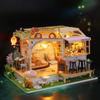 Lovely Cats Home Cat Cafe Store Dollhouse Wooden Diy Handmade Toys Hut 3D Assembled Puzzle Cat Cafe Small Garden Birthday Gifts for Children