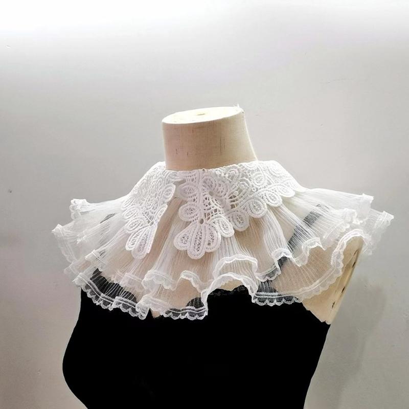 Elegant Tiered Lace Blouse Collar Multi Functional Mesh Doll Collar Shawl Cape Fairy Hollow Collar Versatile Fake Collar