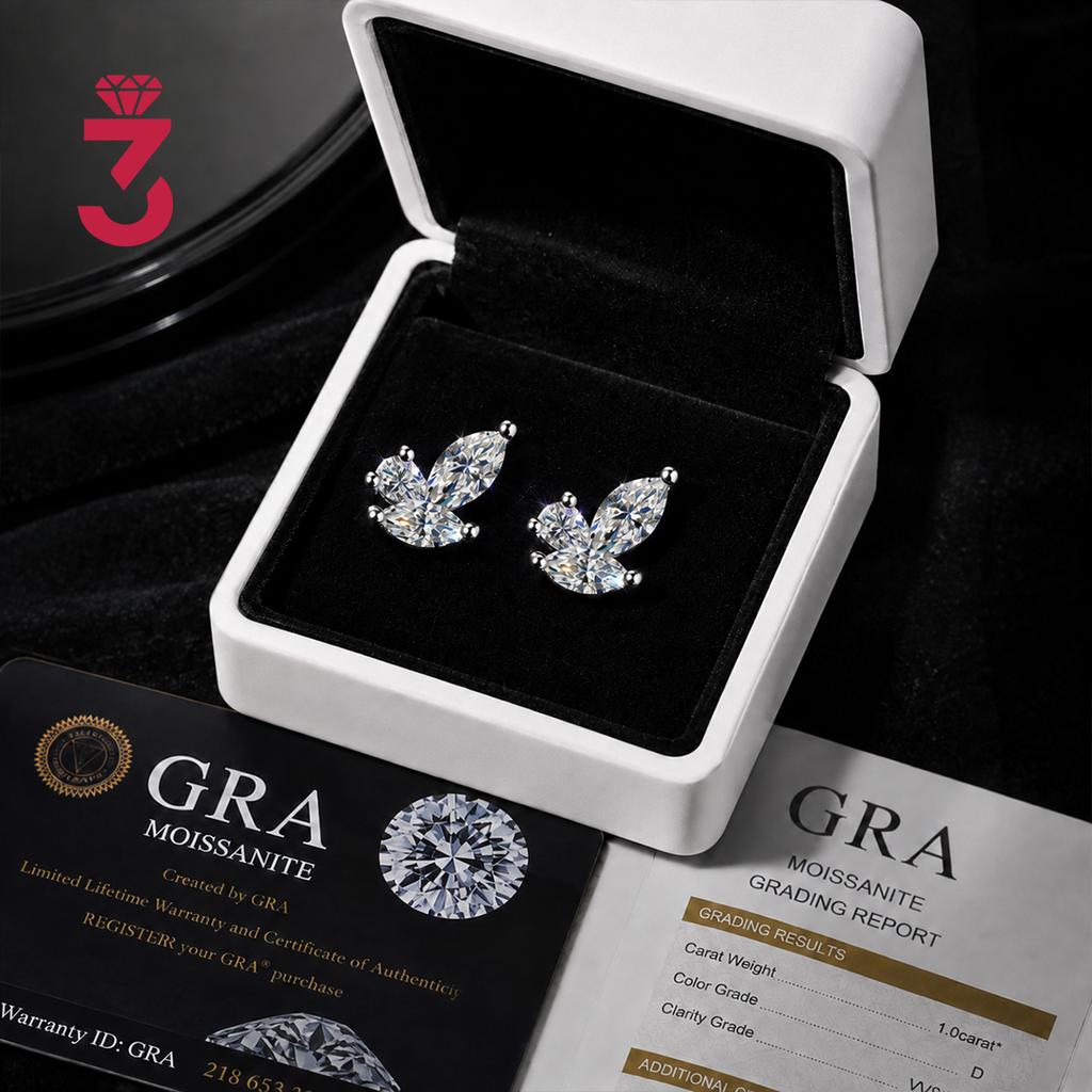 Marquise Moissanite Cluster Stud Earrings 925 Sterling Silver Three Stone Sparkling Jewelry for Women