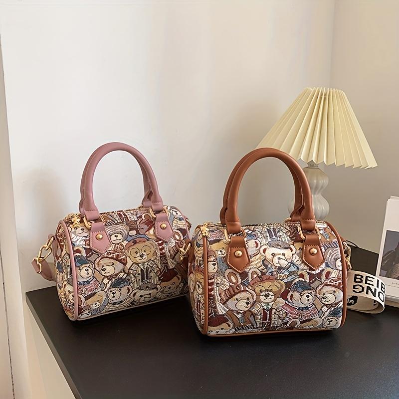 Сумочка с милым медвежьим узором, маленькая сумка через плечо Boston, женская сумка-саквояж с верхней ручкой