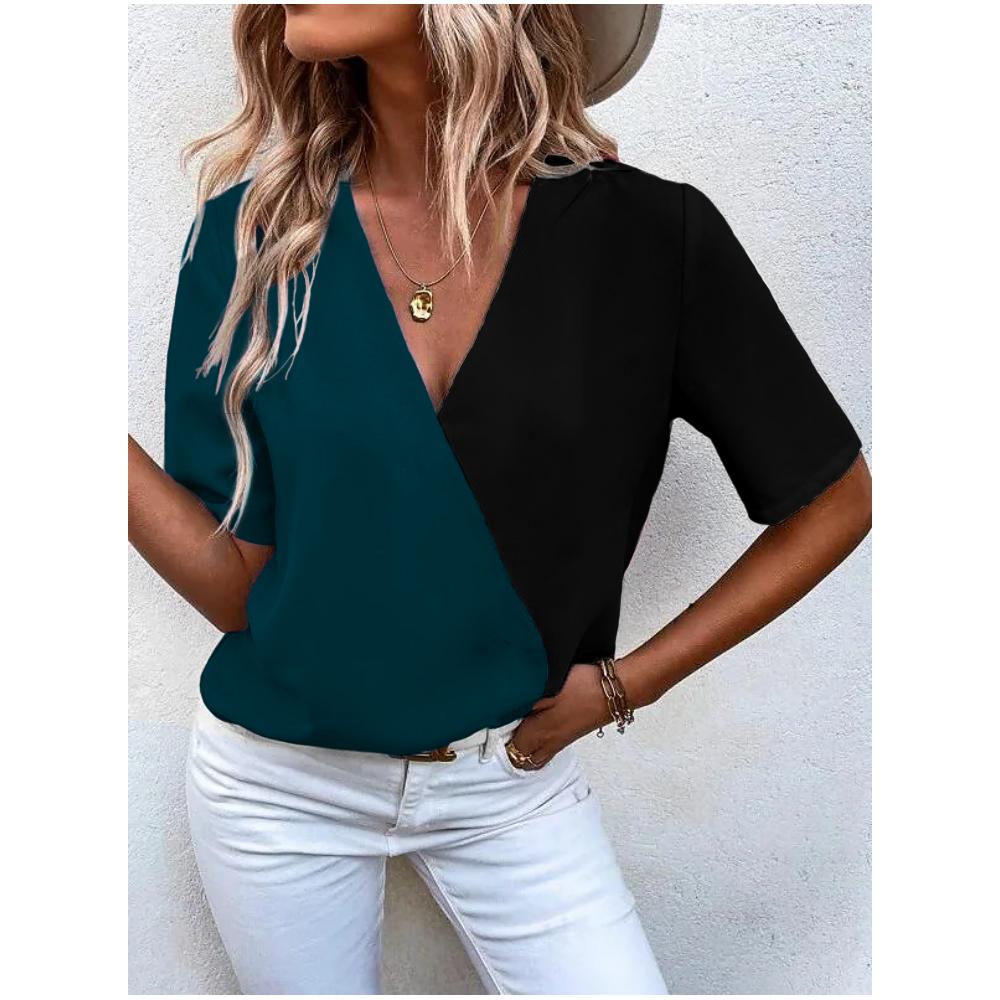 Женская футболка, простая модная футболка с v-образным вырезом и коротким рукавом в полоску, женская футболка в стиле Харадзюку, свободная одежда, женские пуловеры, топы