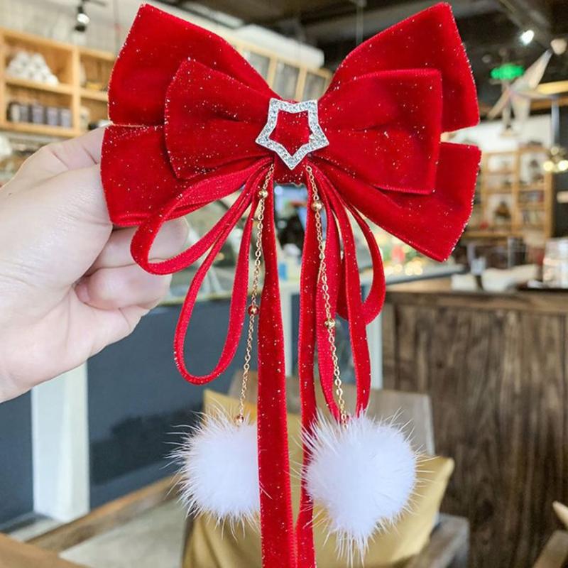 Красный бархатный бант для волос, украшение для волос, заколки для волос, рождественские и новогодние заколки для волос, аксессуары для волос для женщин и девочек