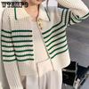 Hollow Striped Knitted Cardigan for Women In Autumn Winter Chic and Sweet Spicy Short Sweater Coat