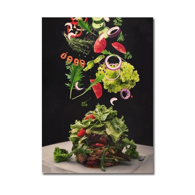 Кухня плакат пицца стейк салат гамбургер буррито фотографии ресторан настенная живопись печать западная кухня холст картина без рамки