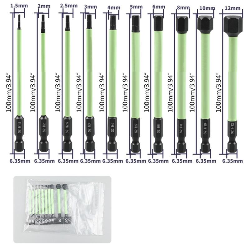 10Pcs Magnetic Allen Wrench Drill Bit Set Impact Hex Screwdriver Bit Set 1/4inch Hex Bit Industrial Maintenance Tool