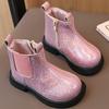 Ботинки для девочек, новые модные ботильоны на осень-зиму, детская повседневная обувь в британском стиле, модные короткие ботиночки с блестками для малышей