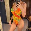 Sexy Tie Dye V Neck Cross Back Women Swimwear One Piece Swimsuit Female Monokini High Leg Cut Bather Bathing Suit Swim