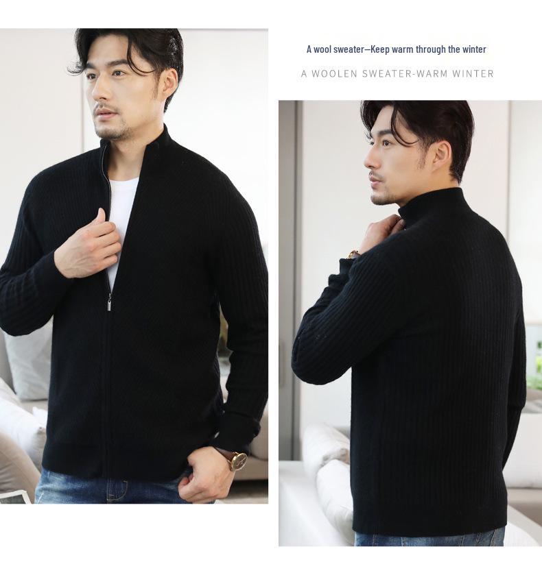 Мужской кардиган из кашемировой шерсти на молнии до середины - Осенне-зимний свитер в стиле бизнес-кэжуал