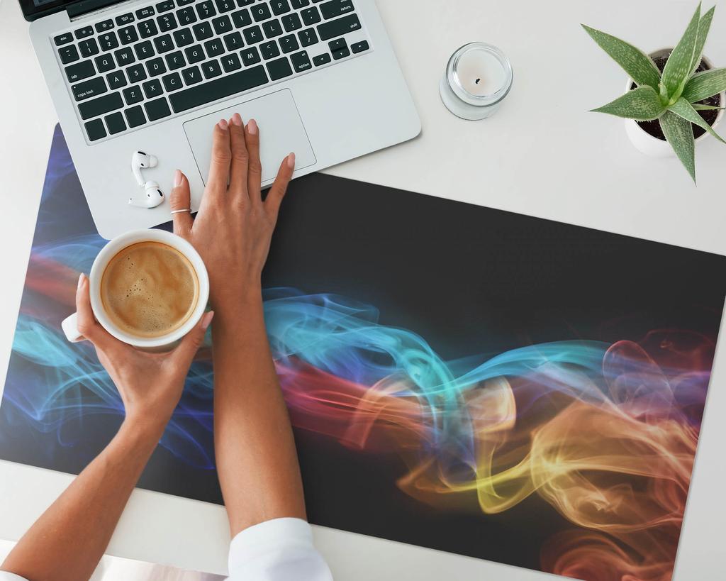 Modern Desk Mat for Remote Work Colorful Smoke Waves 90x45 cm