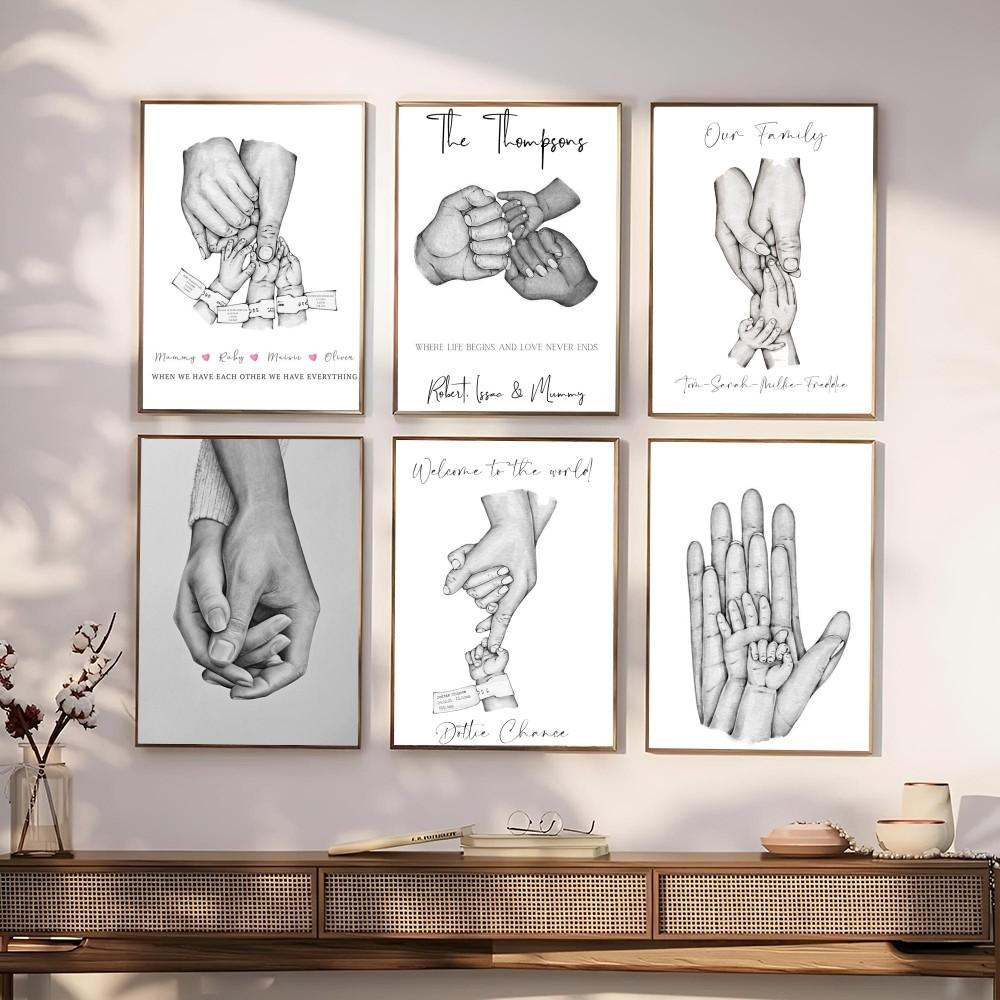 1pc Family Hands Art Abstract Canvas Poster Paper Print Home Bedroom Entrance Bar Cafe Art Painting Decoration