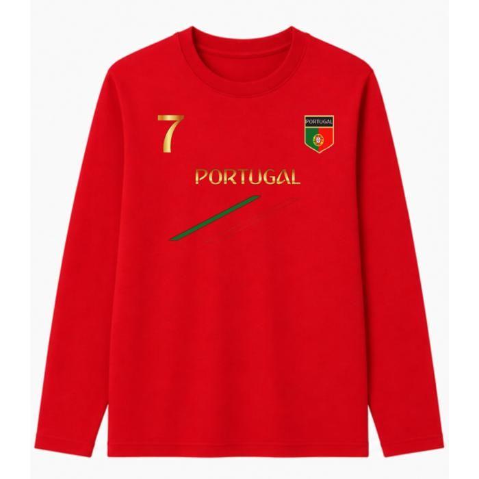T-shirt manches longues enfant - Supporter Portugal rouge - 100% coton - Rouge