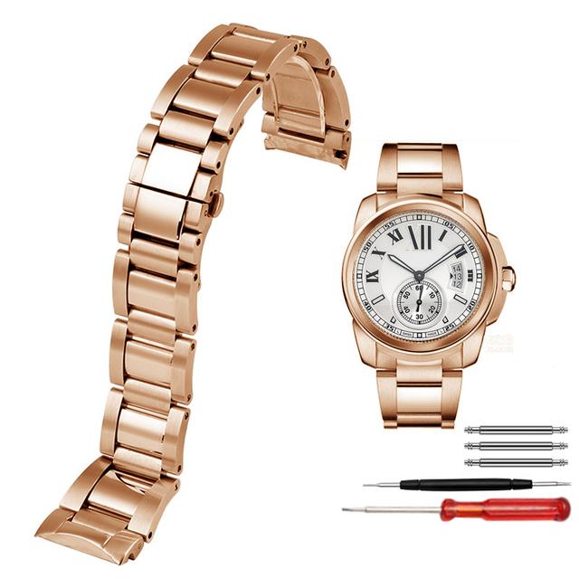 ONE23мм Браслеты для часов из нержавеющей стали для Cartier Calibre W7100015 W7100041 W7100037 Металлические браслеты для часов Мужская Мода Женский РемешокMN