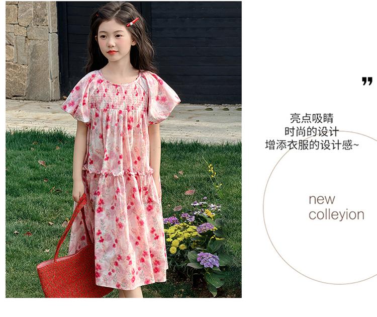 Girls' dress summer 2026 new item beautiful floral bubble sleeves princess dress summer dress children's dress