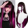 Синтетические длинные прямые парики Лолиты красного цвета с омбре черного цвета с челкой, повседневный парик для косплея для женщин