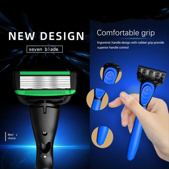 Ручная бритва с 5 сменными лезвиями, 7 слоев лезвий из нержавеющей стали, резиновая ручка, для мужчин и женщин, триммер для удаления волос и бороды, инструмент для бритья