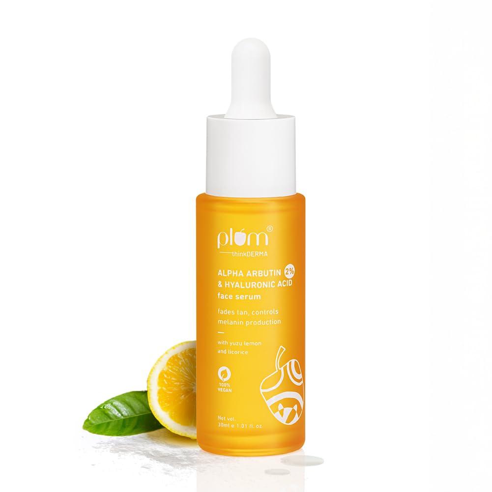 Plum 2% Alpha Arbutin & Hyaluronic Acid Face Serum 30 ml Pack | Brightens Skin | Fades Tan | Hydrating Serum