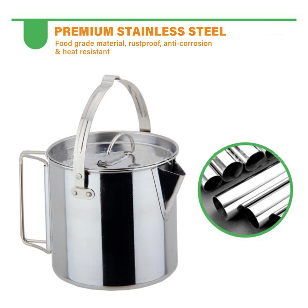 Outdoors 1.2L Kettle Stainless Steel with Lid for Cooking Boiling Water Camping Picnic Hiking