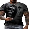 Summer Round Neck 3D Skull Print Top Fashionable Casual Terror Street Hip Hop Short Sleeved Men's T-shirts