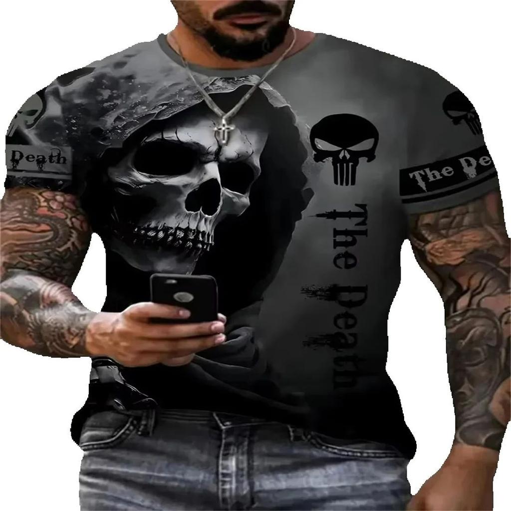 Summer Round Neck 3D Skull Print Top Fashionable Casual Terror Street Hip Hop Short Sleeved Men's T-shirts