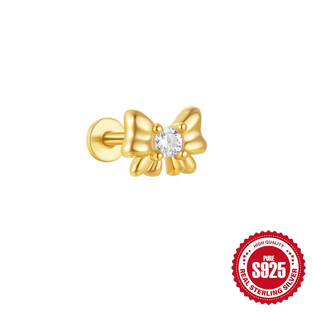 Серьги-пусеты из стерлингового серебра S925, Ins-ветер, геометрия, драгоценный камень, модный пирсинг, внутренняя резьба, плоское дно, 16G, для козелка уха