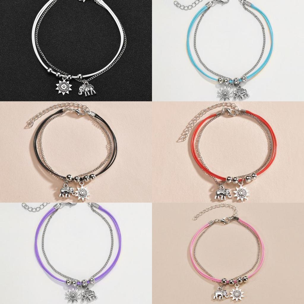 Bohemian Three-Layer Elephant & Sun Charm Anklet