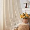 Vintage Curtain Rod Cotton Linen Curtain Tassel Beige Living Room Balcony Sheer Curtain