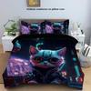 3pcs Cat and Wolf Cyberpunk Style Printed Bedding Set, (1*Duvet Cover + 2*Pillowcase, NO Core),for Bedroom,hotel,home Decoration