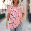 Women's Fashion Casual Floral Print Round Neck Short Sleeve T-Shirt Top