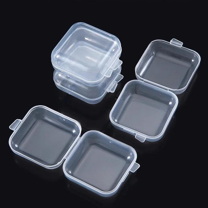 1/100pcs Small Square Jewelry Storage Box Covers Case for Pill Earrings Transparent Plastic Dustproof Earplug Storage Pack Boxes