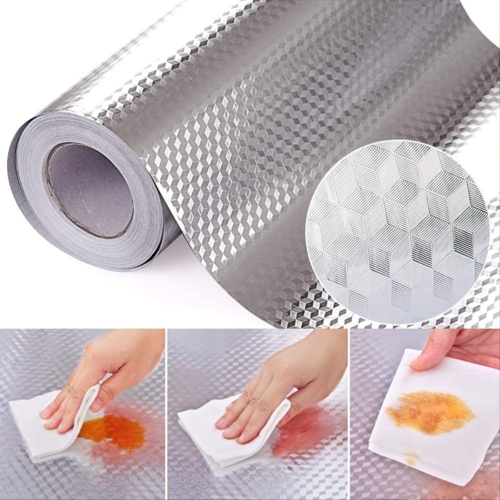 1 Roll Aluminum Foil Oil-proof Wallpaper High Temperature Cabinet Contact Paper  Home Kitchen