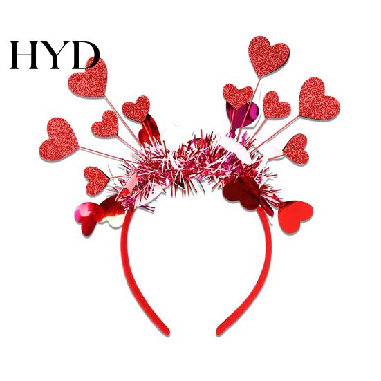 Feather Cat Ears Headband Valentines Day for Women Glitter Love Heart Hair Accessory Valentine's Wedding Birthday Party Supplies Red Valentine