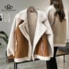 Winter New Chic Loose Faux Leather Suede Jacket Women's Short Lambskin Biker Jacket Winter Fashion Casual Warm Coat