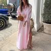 Women Shirt Dress Lapel Long Sleeve Side Slit Design Casual Shirt Solid Color Buttons Closure Maxi Dress Daily Wear