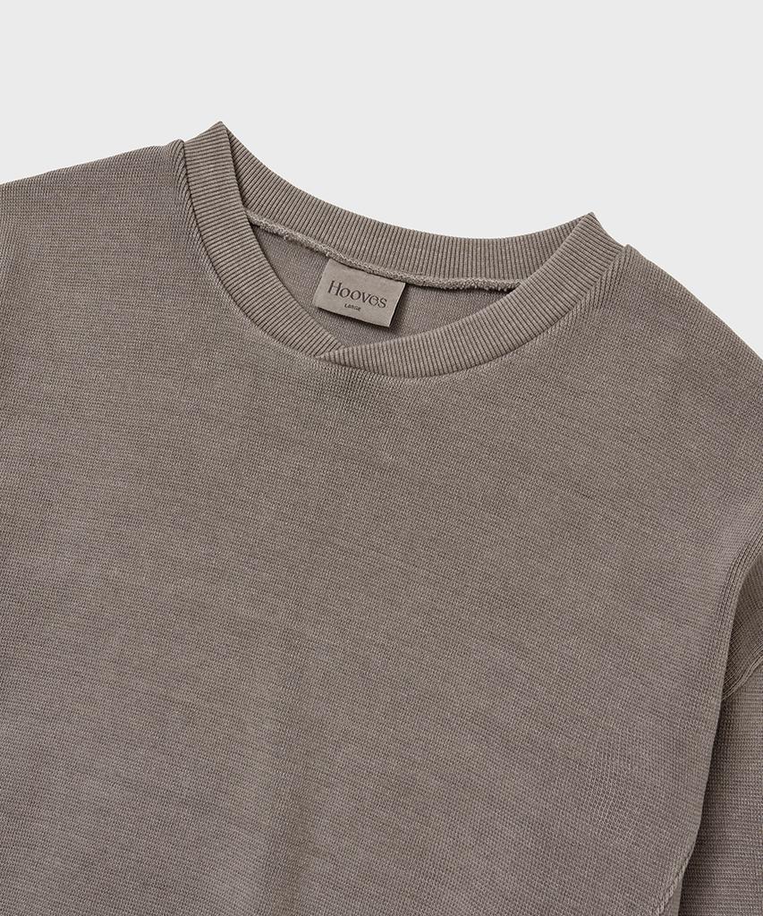 HOOVES Garments Washed Overlap Neck Knit Tee [Ash Brown]