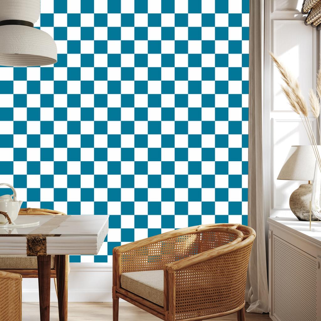 Checkerboard Wallpaper Turquoise, Turquoise Center for Living Room and Bedroom 50x1000