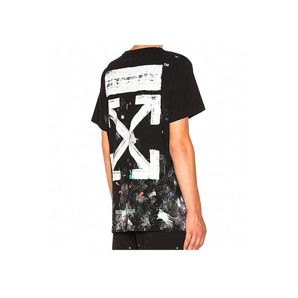 Off-White Fireworks And Galaxy Splatter Short Sleeve T-Shirt Unisex Tops Black OMAA002F176200179901
