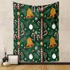 Christmas Pattern with Bells Candy Cane Snowflakes Green Background Patterned Tapestry for Bedroom and Living Room Home Decor Sofas