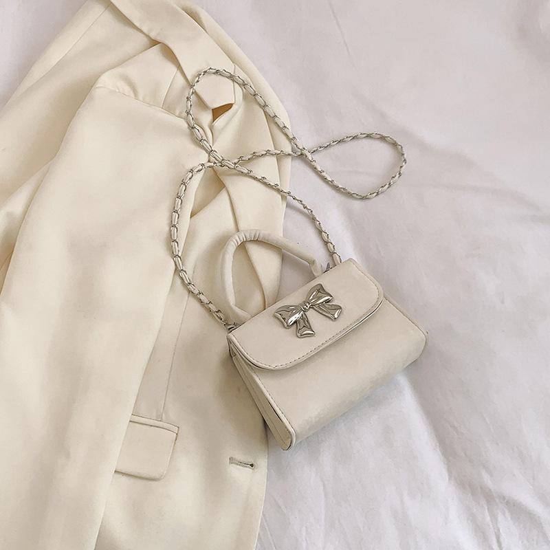 Fashionable Handbag with Bows In Spring New Solid Color One-shoulder Crossbody Bag Fashionable Gentle Small Square Bag Women