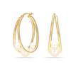Real 925 Sterling Silver Jewelry Gold Plated Pearl Oval Hoops Earrings for Women