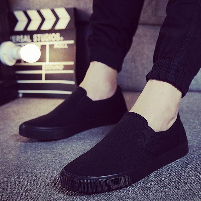 Мужская повседневная обувь Высококачественная мужская обувь One Pedal All Black Canvas Shoes Повседневные комплекты мужской дышащей тканевой обуви gvf