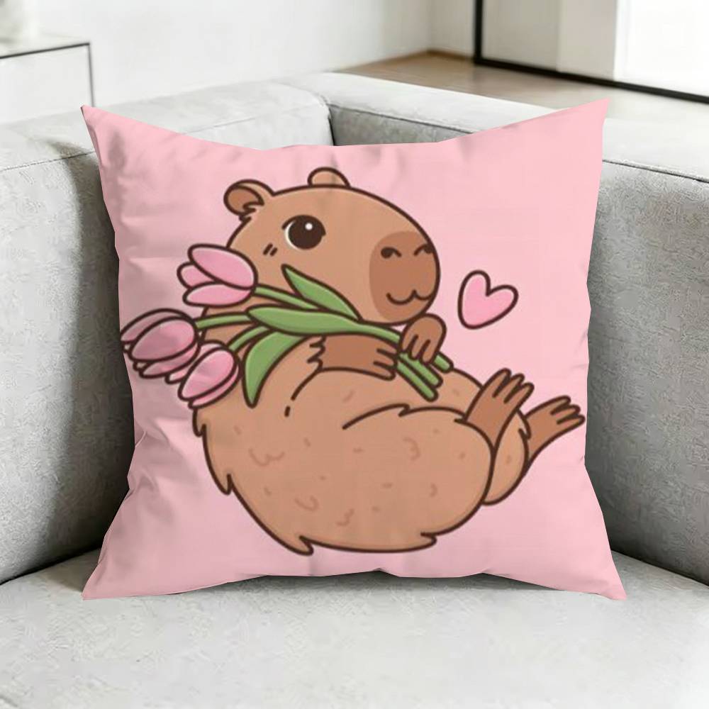 CapybaraA CCartoon Pillow Case Square DoubleSided Sofa Cushion Cover Bedroom Bedside Pillow Gift