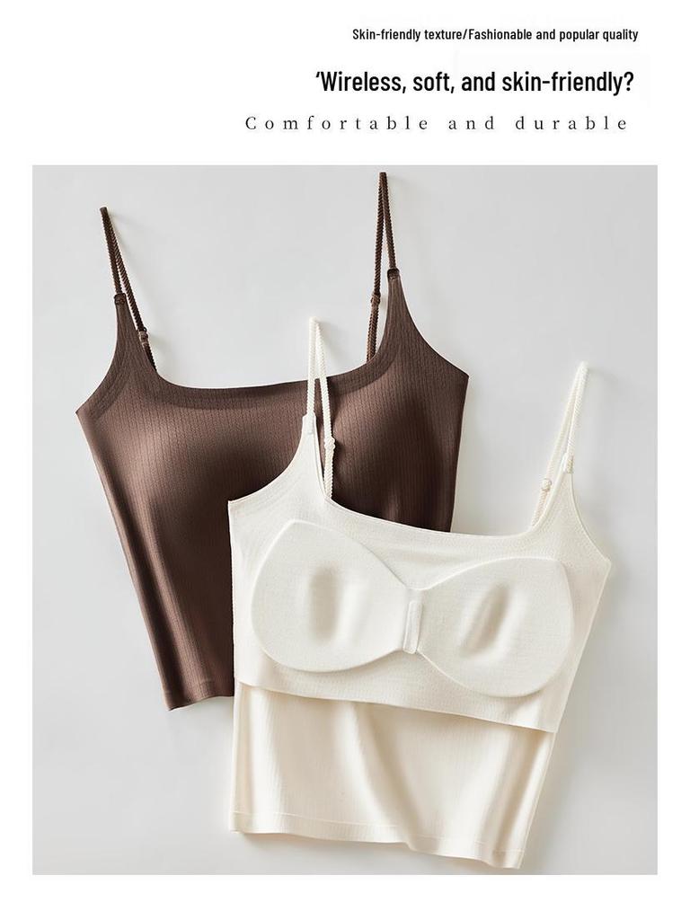 2025 Новая женская бесшовная весенняя майка с нагрудными вкладышами - Удобная, стильная и подходящая для ношения как нижнее белье или как верхняя одежда