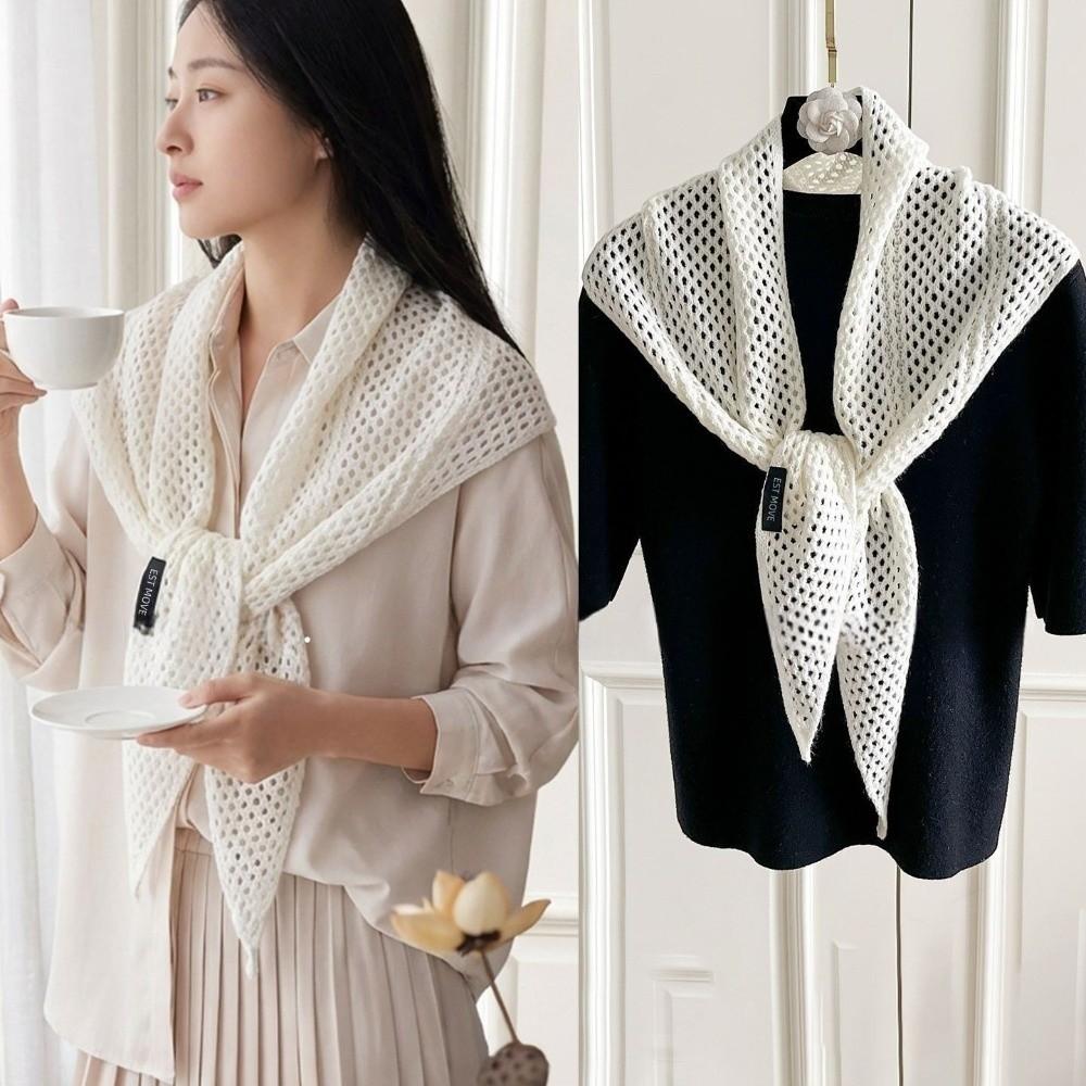 Lightweight Mesh Knit Neck Scarf Hollow Out Knit Triangle Shawl Hollow Out Shawl For Women